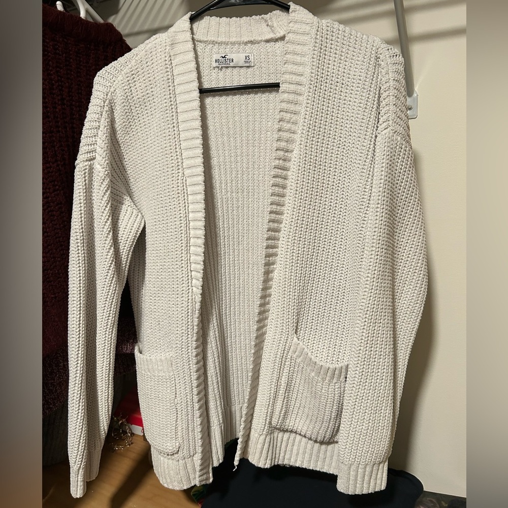 Hollister White Chunky Knit Open-Front Cardigan